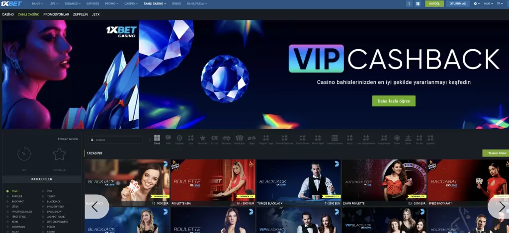 1xbet Canlı Casino Sayfası Girişi